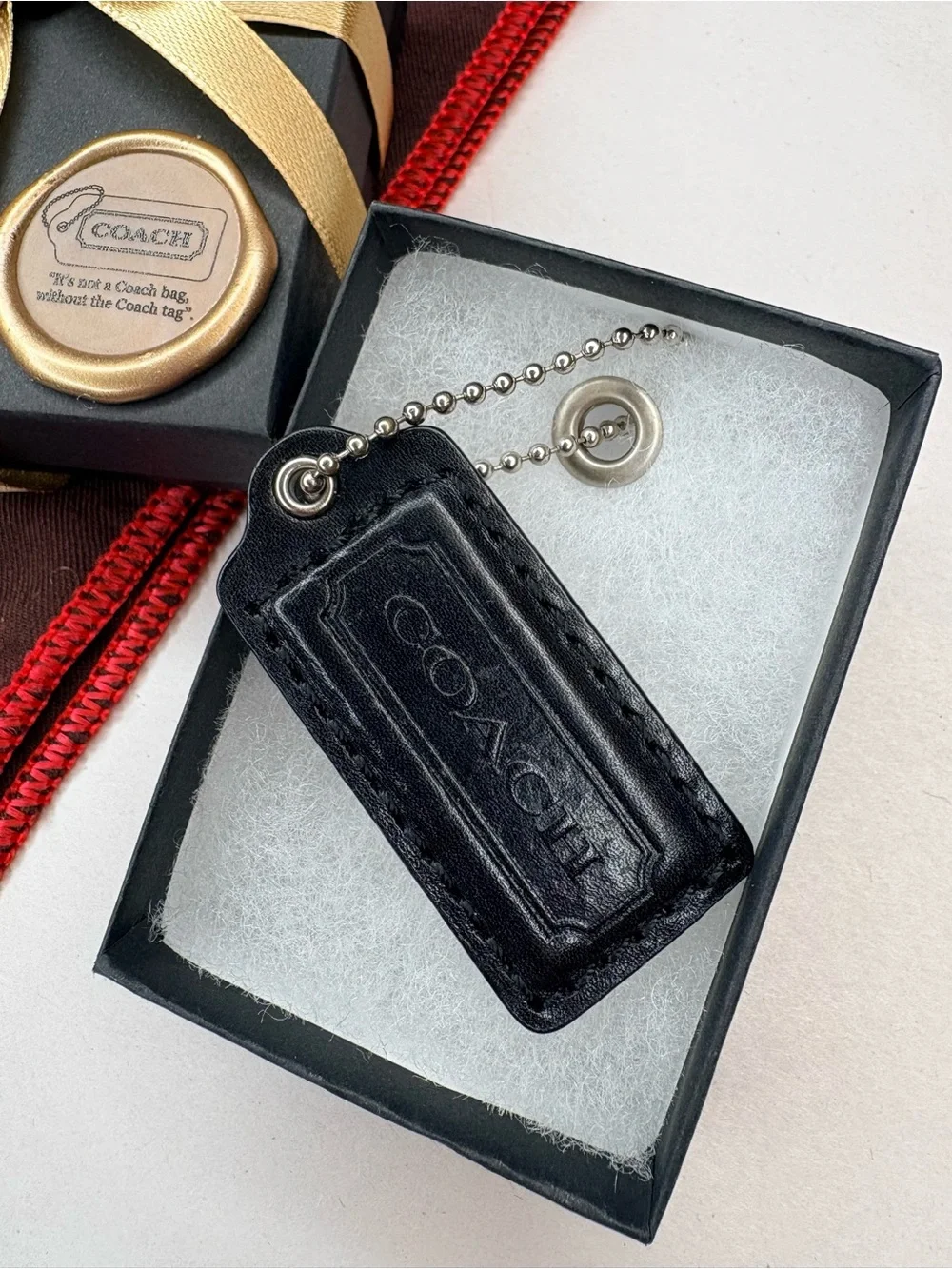 Y2K 2.5” Coach Black Leather Vintage Leather Hang Tag Bag Charm Replacement Fob